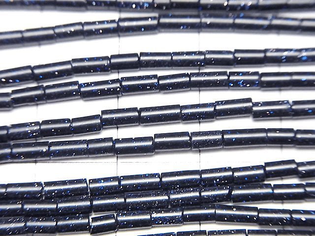 [Video] Blue Golden Sand Stone Tube 4x2x2mm 1strand beads (aprx.15inch/37cm)