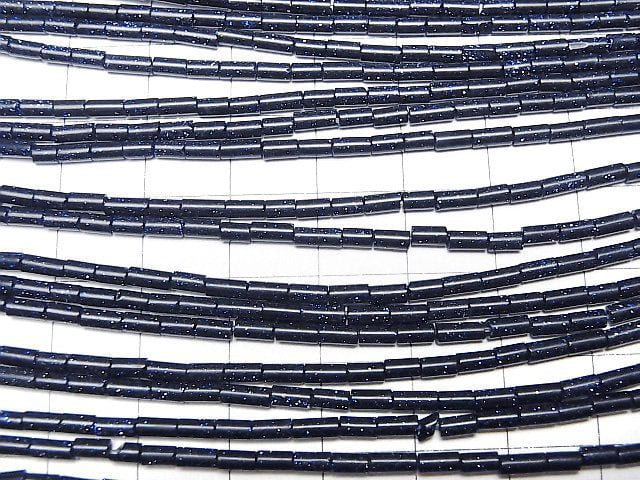 [Video] Blue Golden Sand Stone Tube 4x2x2mm 1strand beads (aprx.15inch/37cm)