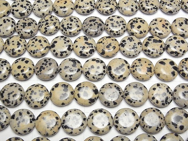 [Video] Dalmatian Jasper Coin 15x15mm 1strand beads (aprx.15inch/36cm)