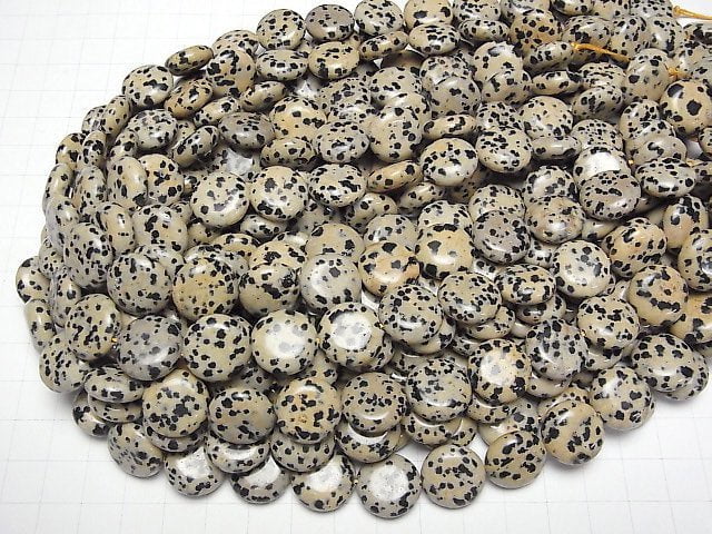 [Video] Dalmatian Jasper Coin 15x15mm 1strand beads (aprx.15inch/36cm)