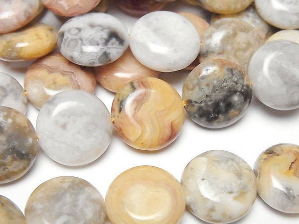 [Video] Crazy Lace Agate Coin 15x15mm 1strand beads (aprx.15inch/36cm)