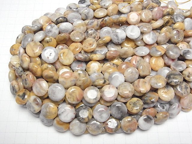 [Video] Crazy Lace Agate Coin 15x15mm 1strand beads (aprx.15inch/36cm)