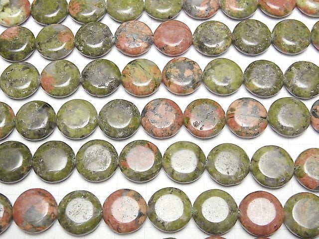 [Video]Unakite Coin 15x15mm 1strand beads (aprx.15inch/36cm)