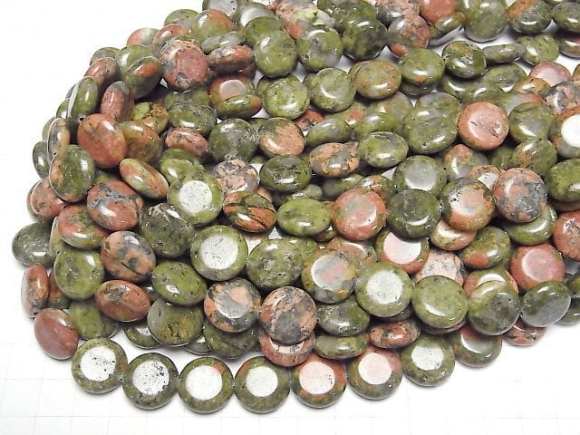 [Video]Unakite Coin 15x15mm 1strand beads (aprx.15inch/36cm)