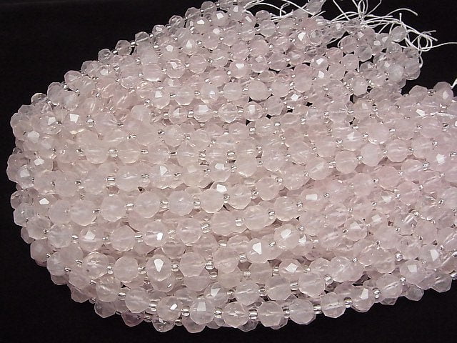 [Video]High Quality! Madagascar Rose Quartz AA++ Rough Faceted Round 10mm half or 1strand beads (aprx.15inch/37cm)