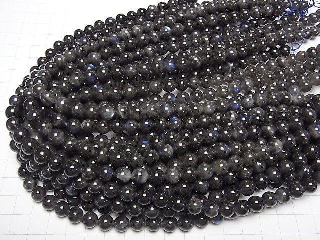 [Video] Black Labradorite AA Round 8mm 1strand beads (aprx.15inch/37cm)