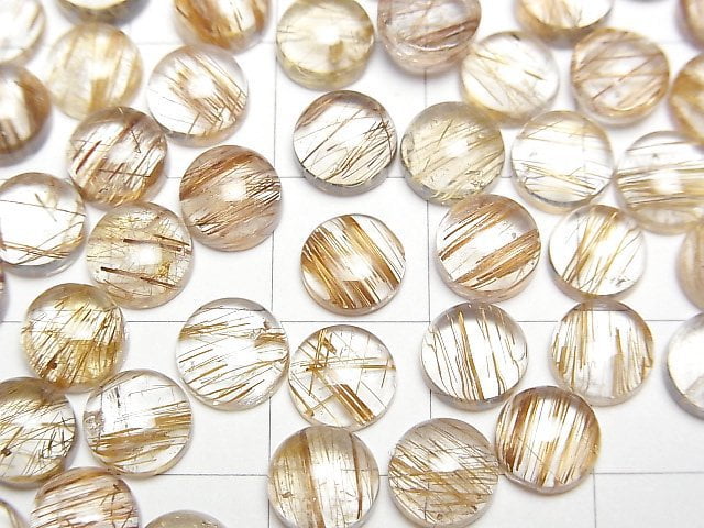 [Video]High Quality Copper Rutilated Quartz AAA Round Cabochon 7x7mm 3pcs