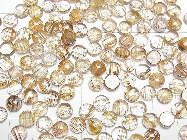 [Video]High Quality Copper Rutilated Quartz AAA Round Cabochon 7x7mm 3pcs