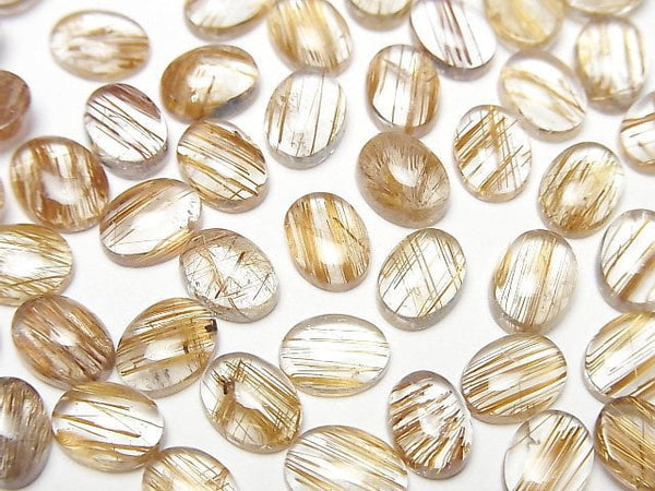 [Video]High Quality Copper Rutilated Quartz AAA Oval Cabochon 8x6mm 3pcs