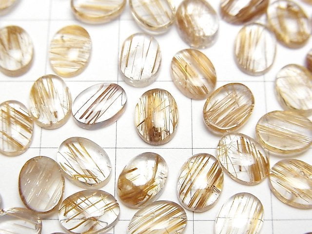 [Video]High Quality Copper Rutilated Quartz AAA Oval Cabochon 8x6mm 3pcs