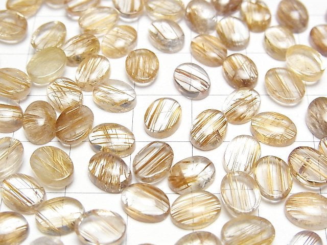 [Video]High Quality Copper Rutilated Quartz AAA Oval Cabochon 8x6mm 3pcs