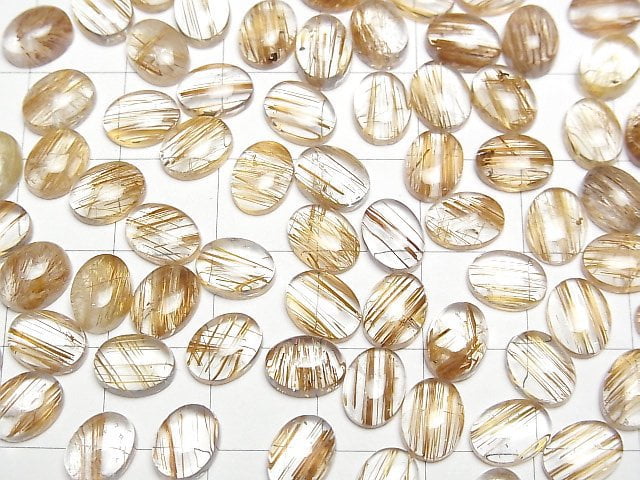 [Video]High Quality Copper Rutilated Quartz AAA Oval Cabochon 8x6mm 3pcs