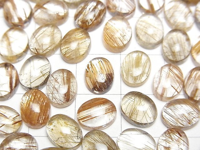 [Video]High Quality Copper Rutilated Quartz AAA Oval Cabochon 9x7mm 3pcs