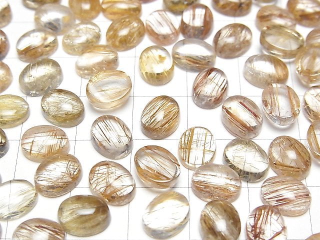 [Video]High Quality Copper Rutilated Quartz AAA Oval Cabochon 9x7mm 3pcs