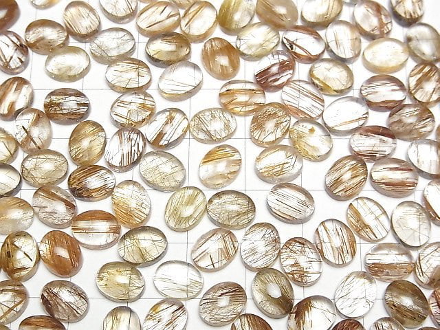 [Video]High Quality Copper Rutilated Quartz AAA Oval Cabochon 9x7mm 3pcs