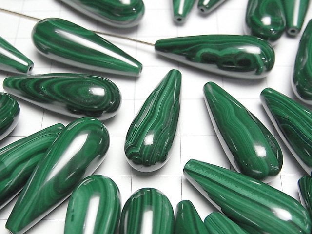 [Video]Malachite AAA Drop (Smooth) 28x10mm [Half Drilled Hole] 1pc