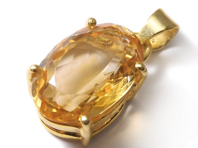 [Video][One of a kind] High Quality Brandy Citrine AAA Faceted Pendant 18KGP NO.36