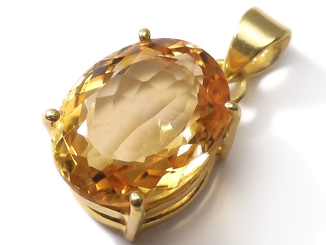 [Video][One of a kind] High Quality Brandy Citrine AAA Faceted Pendant 18KGP NO.38