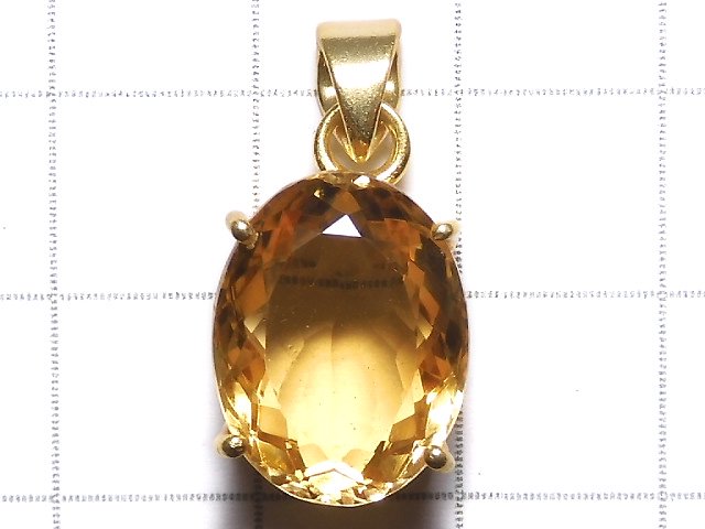 [Video][One of a kind] High Quality Brandy Citrine AAA Faceted Pendant 18KGP NO.38