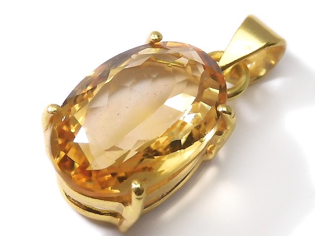 [Video][One of a kind] High Quality Brandy Citrine AAA Faceted Pendant 18KGP NO.39