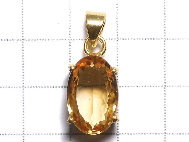 [Video][One of a kind] High Quality Brandy Citrine AAA Faceted Pendant 18KGP NO.39