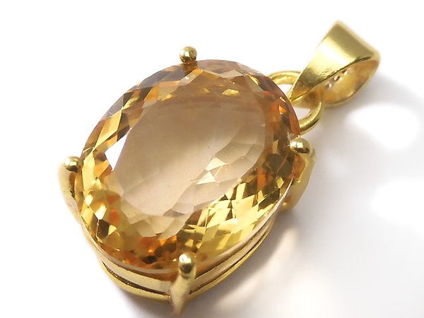 [Video][One of a kind] High Quality Brandy Citrine AAA Faceted Pendant 18KGP NO.40