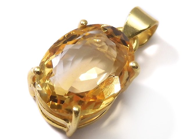 [Video][One of a kind] High Quality Brandy Citrine AAA Faceted Pendant 18KGP NO.42