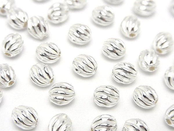 Silver925 Line Carved Rondelle (Twist Corrugated Beads) 6x5.5x5.5mm No Coating, 3pcs