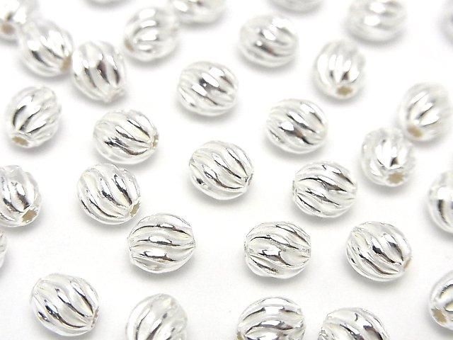 Silver925 Line Carved Rondelle (Twist Corrugated Beads) 6x5.5x5.5mm No Coating, 3pcs
