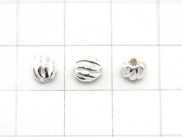 Silver 925 Line Carved Rondelle (Twisted Corrugated Beads) 6x5.5x5.5mm No Coating 3pcs