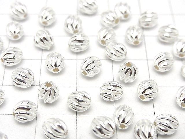 Silver 925 Line Carved Rondelle (Twisted Corrugated Beads) 6x5.5x5.5mm No Coating 3pcs
