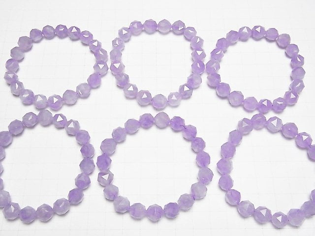 [Video]High Quality! Lavender Amethyst AAA- Star Faceted Round 10mm Bracelet