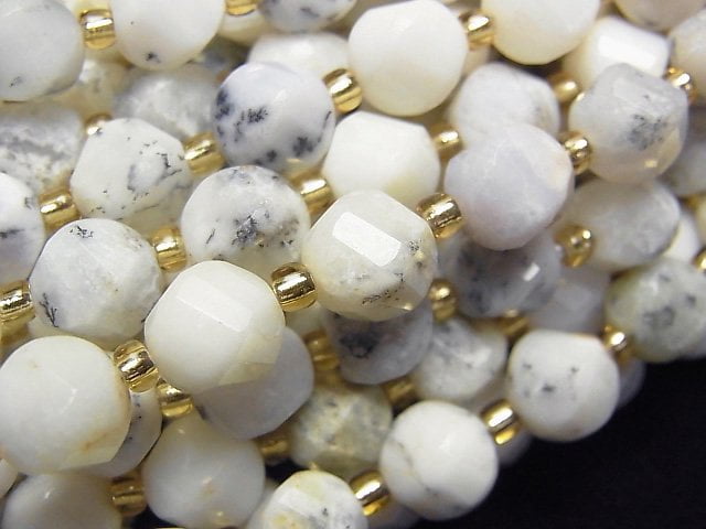 [Video]High Quality! Dendrite Opal Twist x Multiple Facets 8x7x7mm 1strand beads (aprx.15inch/36cm)