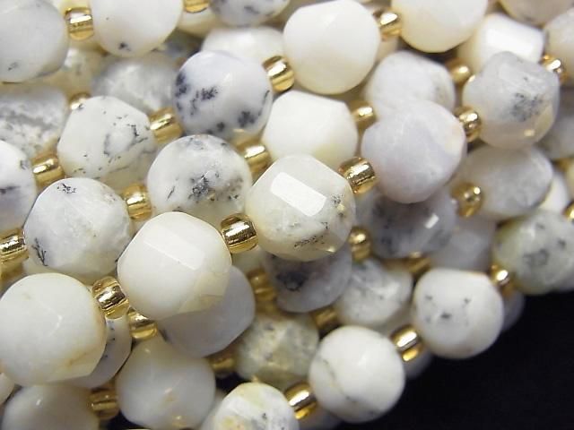 樹枝狀蛋白石扭紋 x 多切面 8x7x7公釐 1串珠子 (約15英吋/36公分)高品質！