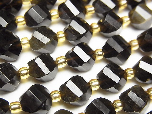 [Video]High Quality! Golden Obsidian AAA Twist x Multiple Facets 8x6x6mm 1strand beads (aprx.15inch/36cm)