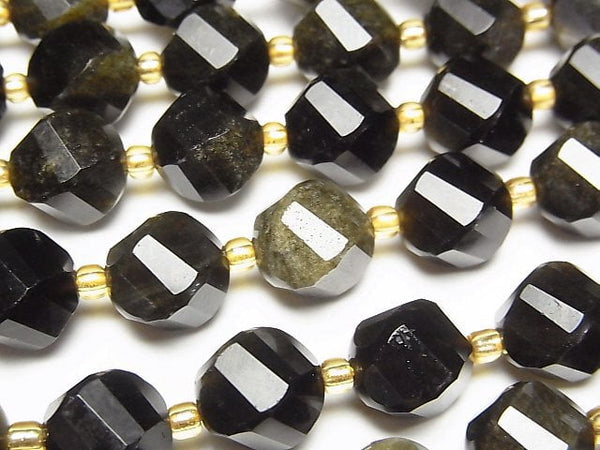 [Video]High Quality! Golden Obsidian AAA Twist x Multiple Facets 10x9x9mm 1strand beads (aprx.15inch/36cm)