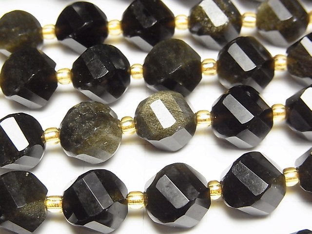 [Video]High Quality! Golden Obsidian AAA Twist x Multiple Facets 10x9x9mm 1strand beads (aprx.15inch/36cm)