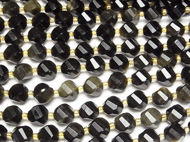 [Video]High Quality! Golden Obsidian AAA Twist x Multiple Facets 10x9x9mm 1strand beads (aprx.15inch/36cm)