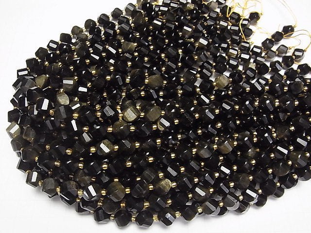 [Video]High Quality! Golden Obsidian AAA Twist x Multiple Facets 10x9x9mm 1strand beads (aprx.15inch/36cm)