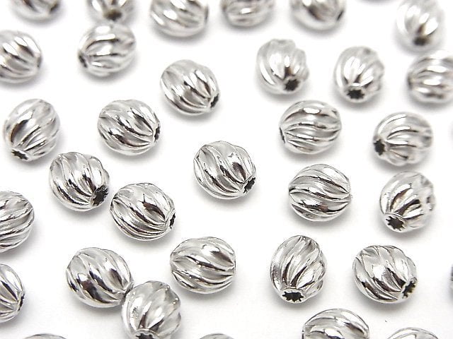 Silver925 Line Carved Roundel (Twist Corrugated Beads) 6x5.5x5.5mm Rhodium Plated 3pcs