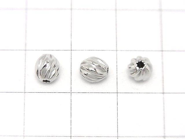 Silver925 Line Carved Roundel (Twist Corrugated Beads) 6x5.5x5.5mm Rhodium Plated 3pcs