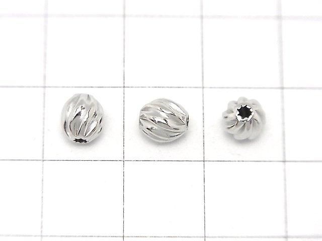 Silver925 Line Carved Rondelle (Twist Corrugated Beads) 6x5.5x5.5mm Rhodium Plated 3pcs