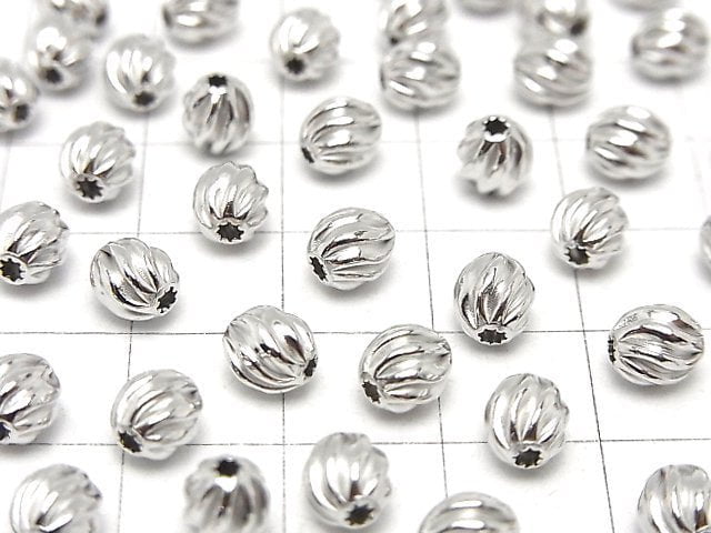 Silver925 Line Carved Roundel (Twist Corrugated Beads) 6x5.5x5.5mm Rhodium Plated 3pcs