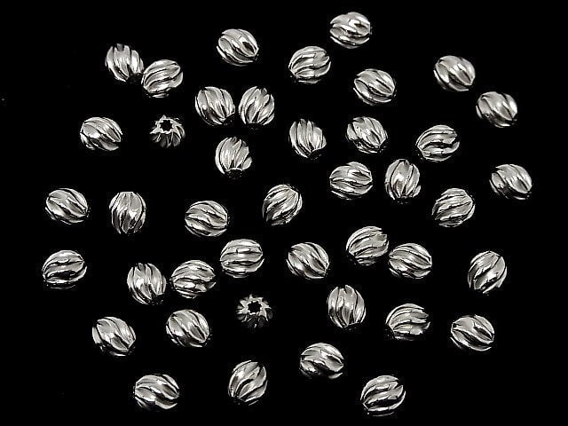 Silver925 Line Carved Roundel (Twist Corrugated Beads) 6x5.5x5.5mm Rhodium Plated 3pcs