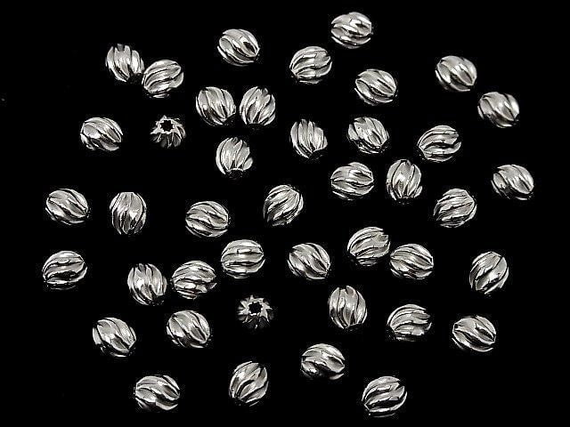 Silver925 Line Carved Rondelle (Twist Corrugated Beads) 6x5.5x5.5mm Rhodium Plated 3pcs