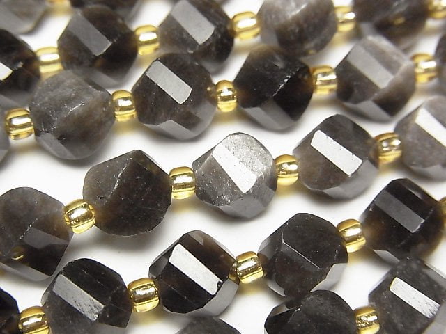 [Video]High Quality! Silver Obsidian AAA Twist x Multiple Facets 8x7x7mm 1strand beads (aprx.15inch/36cm)