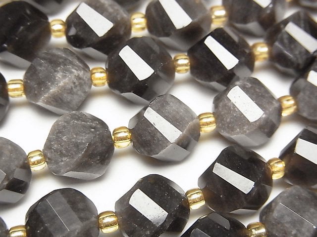 [Video]High Quality! Silver Obsidian AAA Twist x Multiple Facets 10x8x8mm 1strand beads (aprx.15inch/36cm)