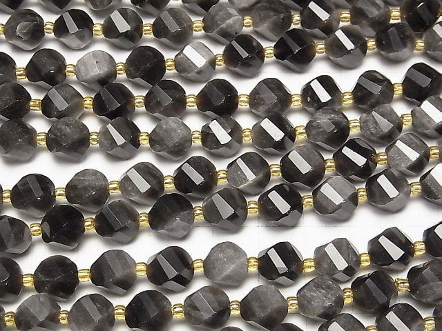 [Video]High Quality! Silver Obsidian AAA Twist x Multiple Facets 10x8x8mm 1strand beads (aprx.15inch/36cm)