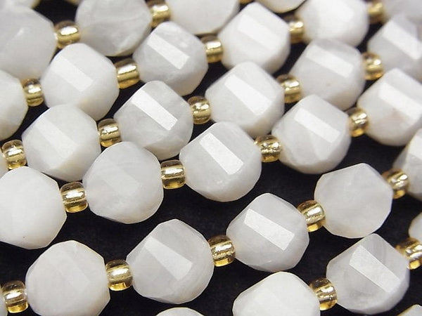 [Video]High Quality! White Crazy Lace Agate Twist x Multiple Facets 8x7x7mm 1strand beads (aprx.15inch/36cm)