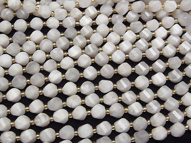 [Video]High Quality! White Crazy Lace Agate Twist x Multiple Facets 8x7x7mm 1strand beads (aprx.15inch/36cm)